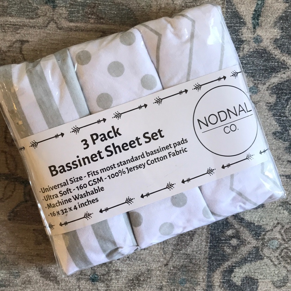 3 Pack of Bassinet Sheets (White & Grey)